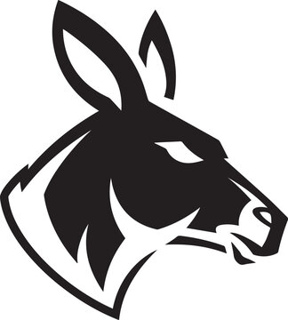 Stylized donkey or mule head mascot logo design in black and white