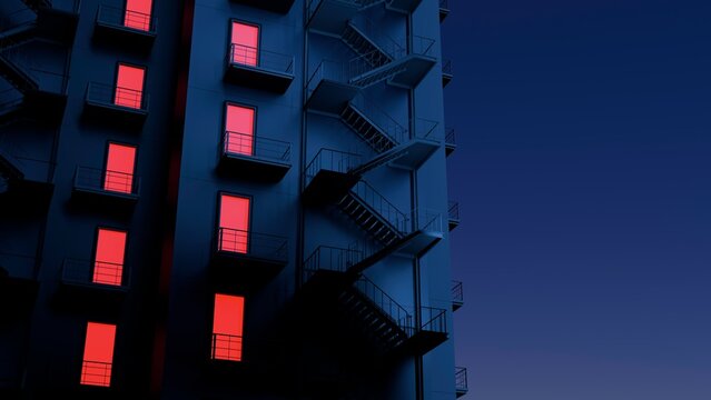 Endless Building with Red Light Doors 2
