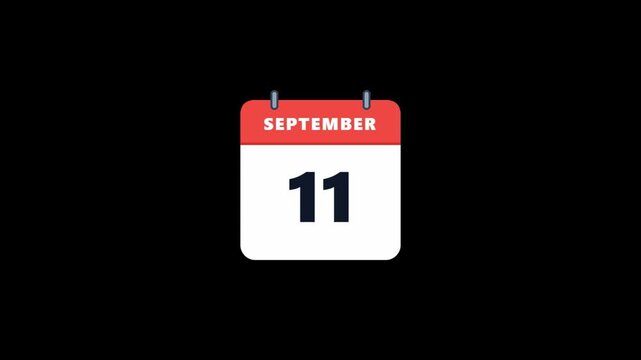 September Calendar Animation with Flipping Dates and Month View Isolated on Black Background