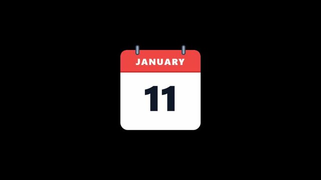 Animated January Calendar Icon Flipping Through Days on Black Background
