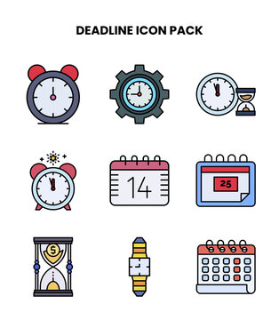 Deadline Lineal Color Collection Icons Pack
