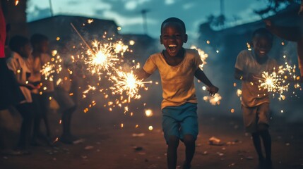 Children playing with sparklers at night (5)
