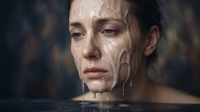 Surreal melting face visualizing emotional instability and inner chaos.