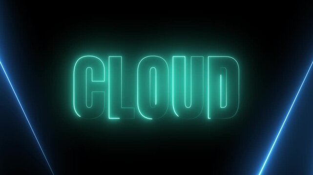 Cloud Computing Neon Text with Animated Cyber Technology Lines 4k video