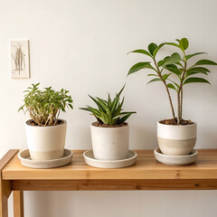 Obraz premium A minimal plant arrangement sits neatly on a shelf.