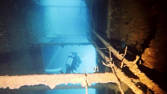 Interior View of the Sunken Japanese Ship Tokai Maru, Guam