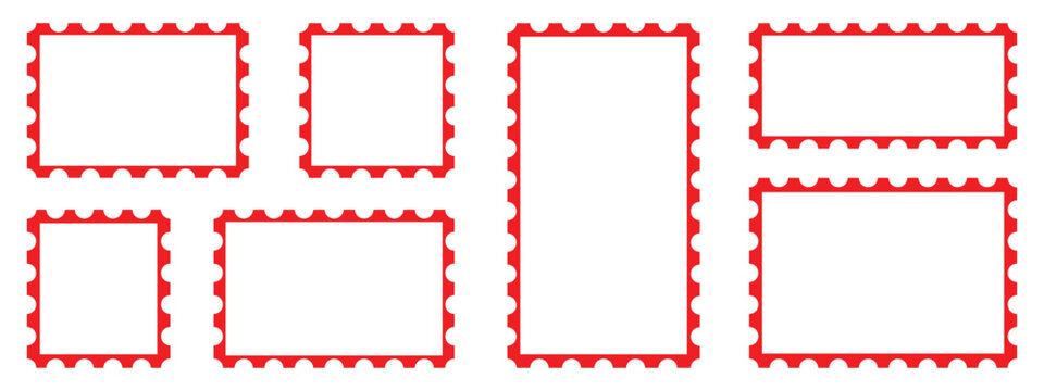 Set of blank rectangle and square Postage stamp frames. Postage stamp vector icons.Blank postage stamps borders vector set. Mockup postage stamps Postage stamp set, templates