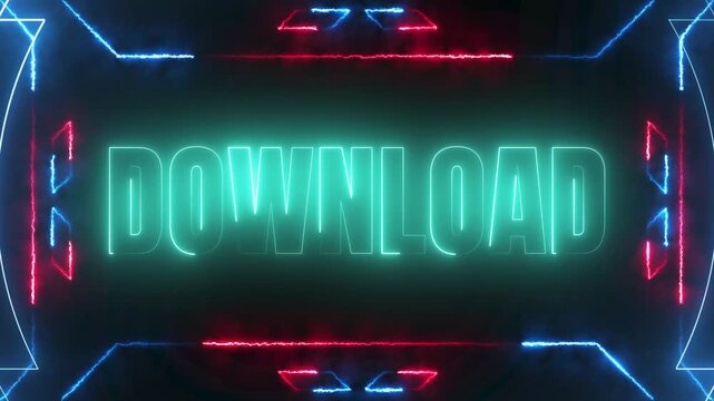 Cyber Download Neon Text with Animated Tech Energy Motion Border 4k video