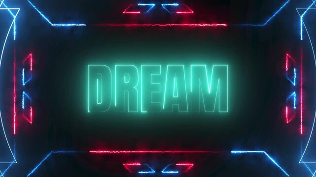 Visionary Dream Neon Text in Futuristic Cyberpunk Motion Frame 4k video
