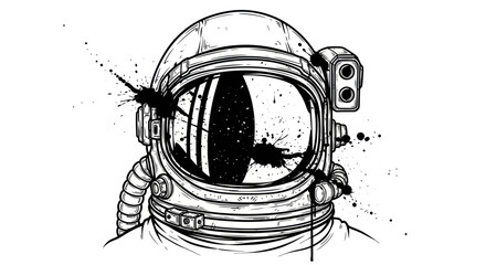 Astronaut Helmet Splattered with Ink, Space Reflection © Yunan