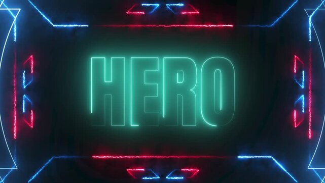 Hero Neon Text Motion Graphics with Dynamic Energy Lightning 4k video