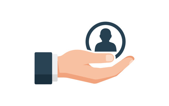 Hand presenting person icon concept of human resource or support