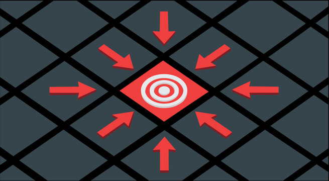 target focus and isometric grid arrow concept