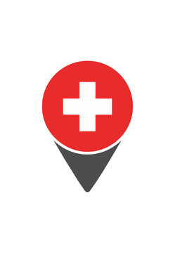 Red circle with white cross and gray pointer on black background