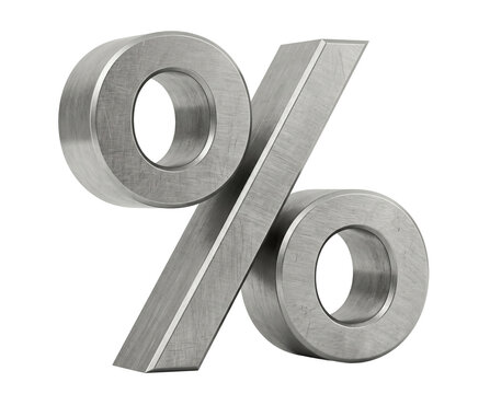 Isolated Oversized percent symbol crafted from brushed steel with fine linear texture acr
