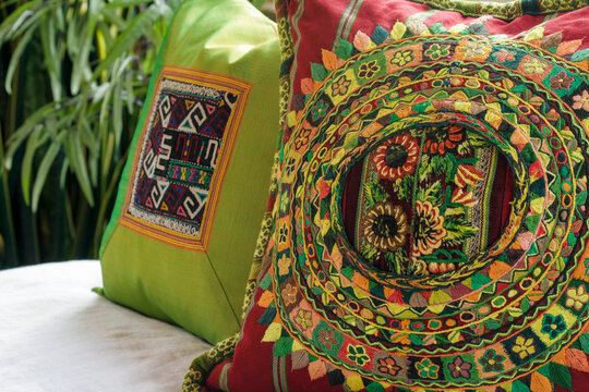 Colorful Embroidered Textile Pillows