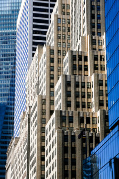 Art Deco Skyscraper Facade Reflected in Glass