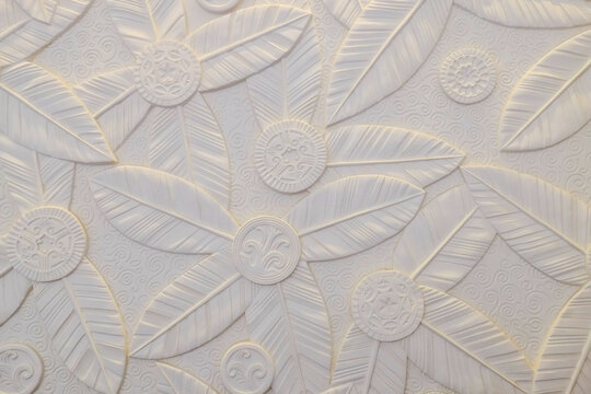 White Art Deco Floral Relief Pattern