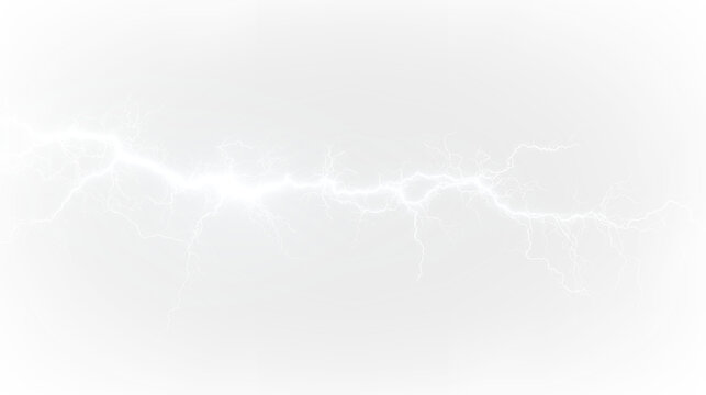 White electric lightning bolt in isolated on transparent background showing bright energy and dynamic movement with abstract patterns, light overlay, PNG