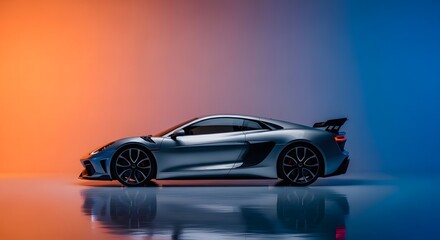 Fototapeta premium Sleek Silver Sports Car on Reflective Surface
