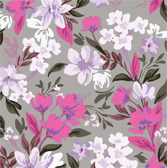 Naklejka premium Big flowers pattern, upscale floral pattern. graphical textures floral, trendy colors pattern , flowers background with leaves. vector illustration.