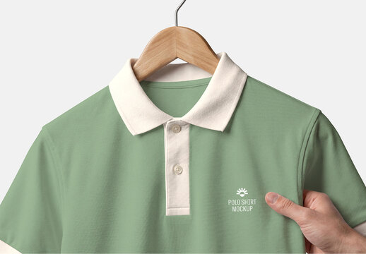 Close Up Polo Shirt Mockup with Hand Holding