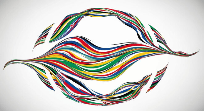 Vibrant colorful wavy lines forming a circular pattern on a white background with dynamic movement and energy