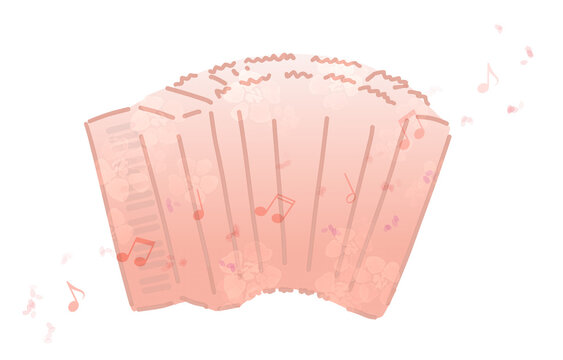 ピンク色のアコーディオンと音符