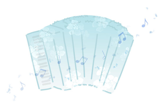 水色のアコーディオンと音符