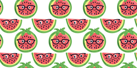 Fototapeta premium cheerful seamless pattern with watermelon characters