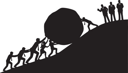 Black Solid Lower Management Pushing Boulder Silhouettes Set of Six on White Background © ShahvezGrhi 