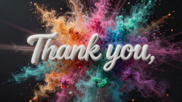 3D Thank You Text with Colorful Powder Explosion Background