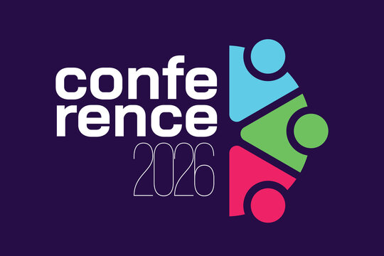Creative conference 2026 logo with colorful abstract people shapes representing collaboration, networking, and teamwork for corporate events
