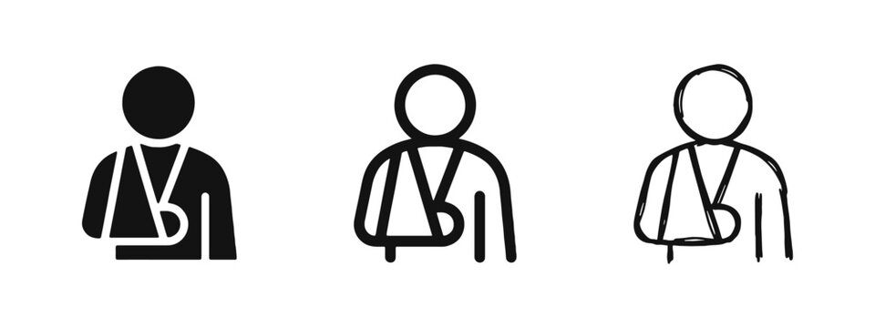 Injured Person with Arm in Sling Icon Set in Three Styles - Solid, Outline, and Hand Drawn
