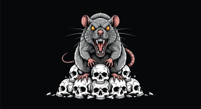 Fierce Rat Sitting on a Pile of Skulls.