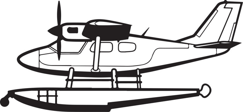 Black and white seaplane, vector airplane, float plane, aircraft illustration