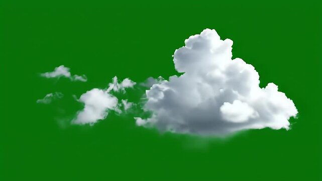 A single white cloud drifts across a vibrant green screen background.