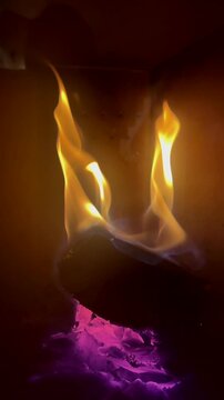 A slow burning fire in the fireplace