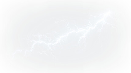 Blue and white bright lightning bolt striking across isolated on transparent background, light overlay, PNG © Liubov