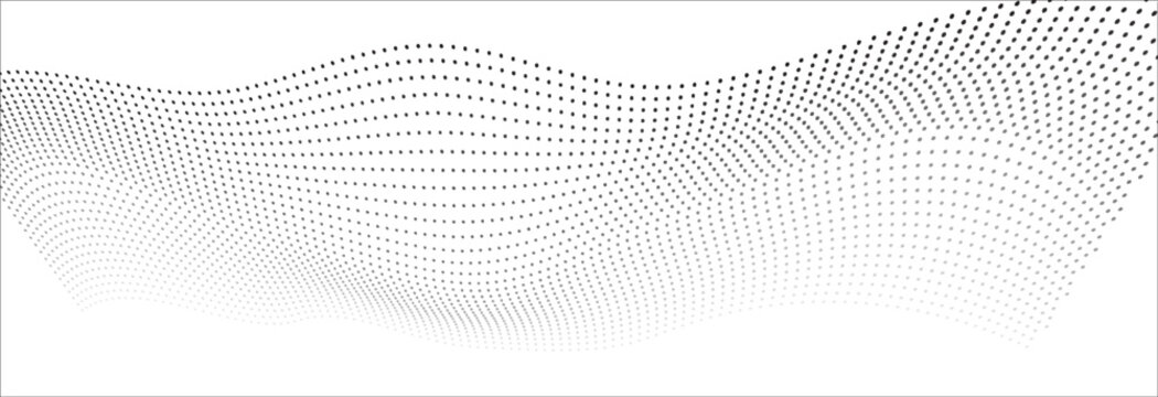 Dotted wave line pattern. Black halftone undulate net background. Abstract stipple particle flow wallpaper. Curved dashed gradient element for poser, banner, presentation, booklet, flyer. Vector