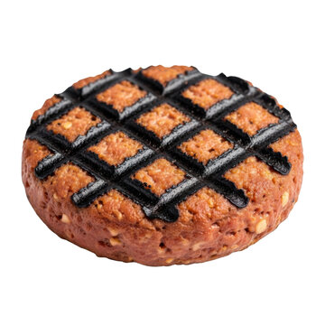 Grilled Brown Burger Patty with Dark Char Marks on Transparent Background