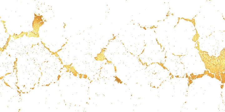Elegant golden kintsugi cracks texture on white marble background luxury foil grunge fracture vector illustration.