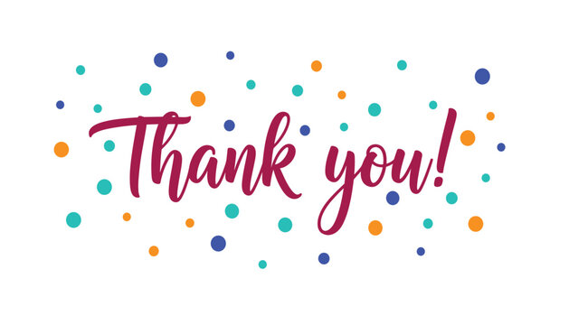 Thank you message with colorful confetti dots on white background vector illustration