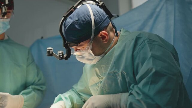 Man surgeon working doing operation with medical team assistants practitioner physician in medical uniform doctor work in clinic modern surgical medication transplant medicine health patient care