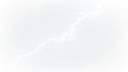 Blue and white bright lightning bolt striking the air during a storm in a clear sky with isolated on transparent background, light overlay, PNG © Liubov