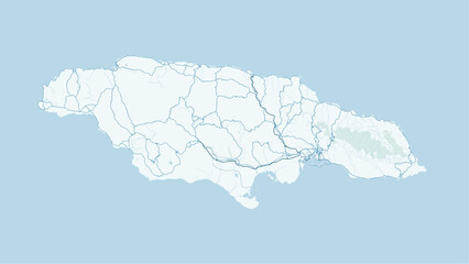 Modern minimalist vector map of Jamaica. High-quality scalable illustration of Kingston, Montego Bay, and Caribbean coastline for travel posters and geographic design. © AliRza