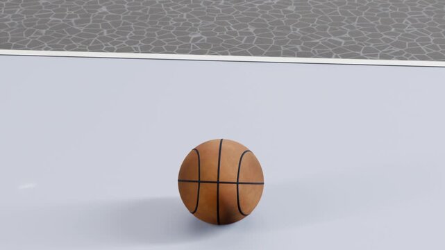 Camera zooming, orange basketball descending through hoop toward court, attempting to score