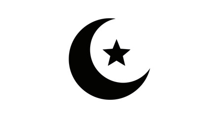Eid ul Adha Crescent moon, star symbol, black icon, lunar cycle, astronomy logo isolated on White Background vector © MdAbdul