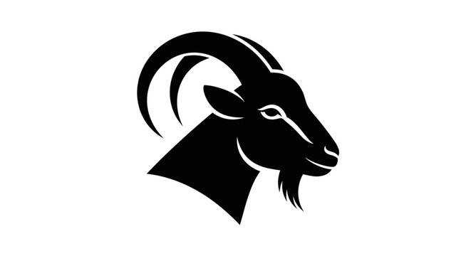 Eid ul Adha Black goat head silhouette, animal icon, wildlife symbol, vector graphic isolated on White Background vector