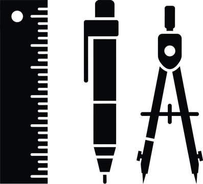 Solid black icon of geometry and drafting tools
